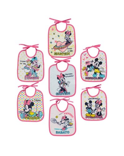 Bavette Settimanali Disney Minnie Cotone e Plastica Confezione 7 Pezzi