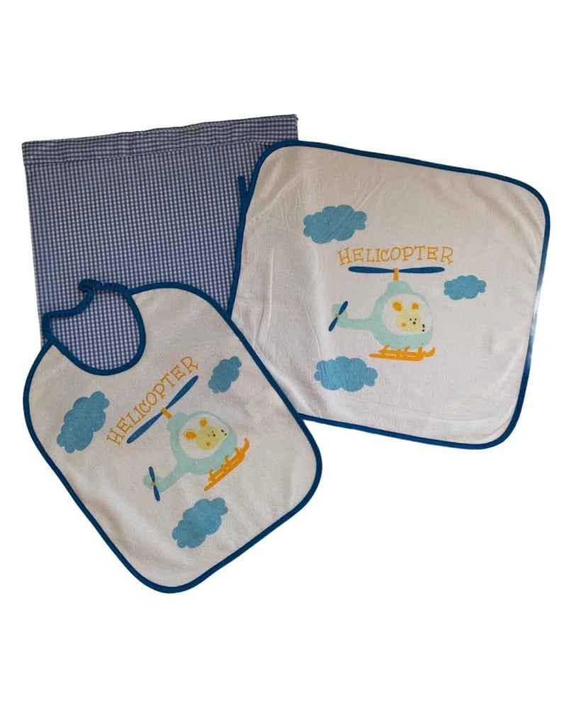 Set Asilo Bimbo Sacchetto con Bavetta Più Tovaglietta In Cotone Roby