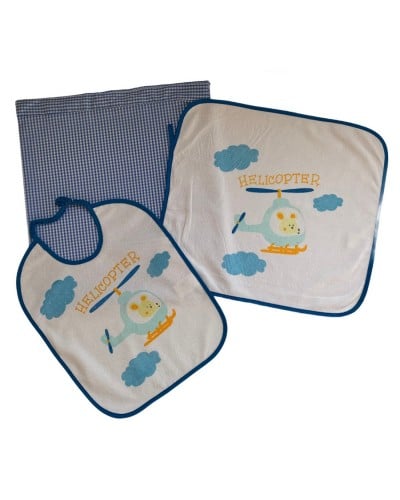 Set Asilo Bimbo Sacchetto con Bavetta Più Tovaglietta In Cotone Roby