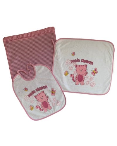Set Asilo Bimba Sacchetto con Bavetta Più Tovaglietta In Cotone Roby Confezione 3 Pezzi