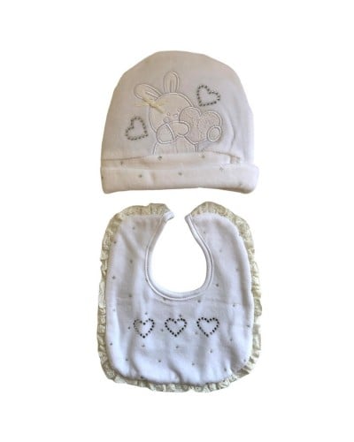 Parure Ciniglia Neonata 2 Pezzi Cappello Più Bavetta Bidibimbo