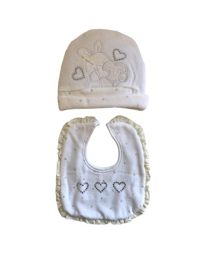 Parure Ciniglia Neonata 2 Pezzi Cappello Più Bavetta Bidibimbo