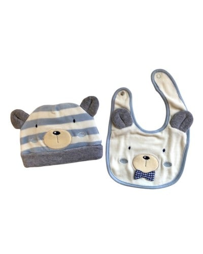 Parure Ciniglia Neonato 2 Pezzi Cappello Più Bavetta Bidibimbo