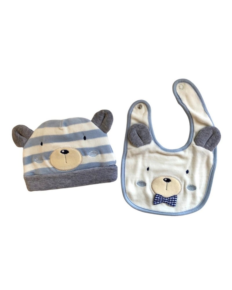 Parure Ciniglia Neonato 2 Pezzi Cappello Più Bavetta Bidibimbo