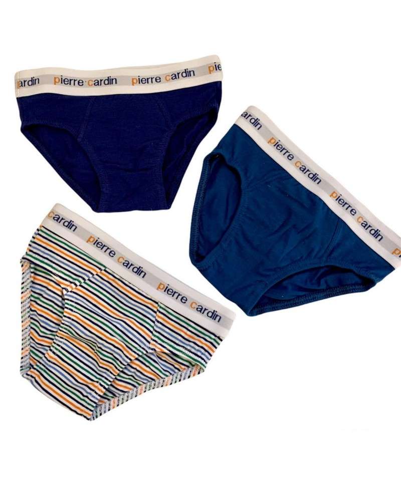 Slip Bimbo Cotone Elasticizzato Elastico Esterno Righe Pierre Cardin Confezione 3 Pezzi
