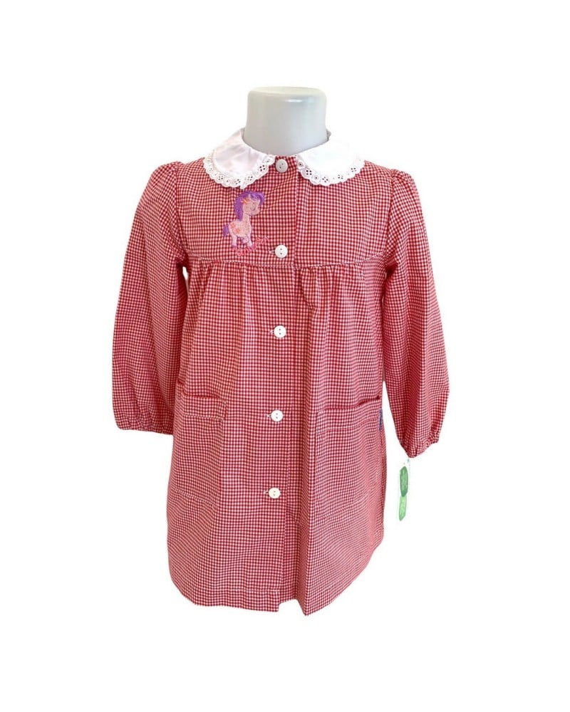 Grembiule Bimba Asilo Siggi Quadretti Rosso Poni