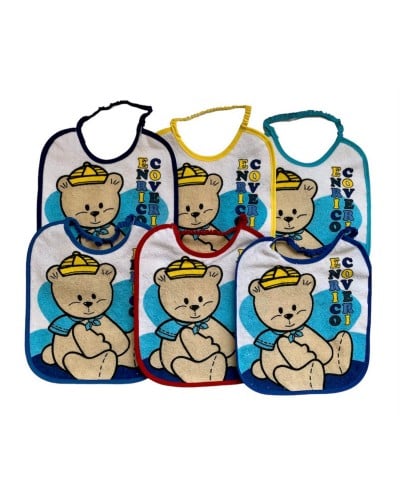 Bavette Neonato Enrico Coveri Plastificate Dietro Confezione 6 Pezzi