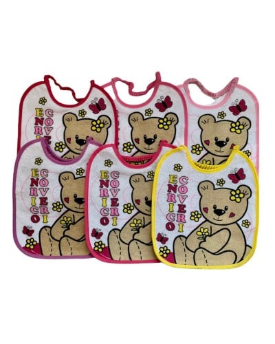 Bavette Neonata Enrico Coveri Plastificate Dietro Confezione 6 Pezzi