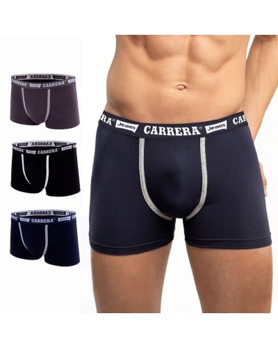 Boxer Uomo Cotone Bielastico Carrera Elastico Esterno Confezione 3 Pezzi