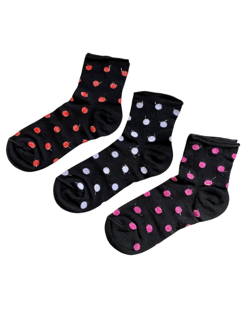 Calzino Donna Cotone Pois Lurex Confezione 3 Paia New Day