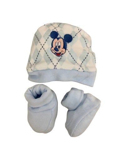 Parure Neonato Disney Mickey Mouse Cappello Più Scarpe Ciniglia