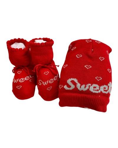 Cappello Più Scarpine Neonata Sweet In Lana Mab