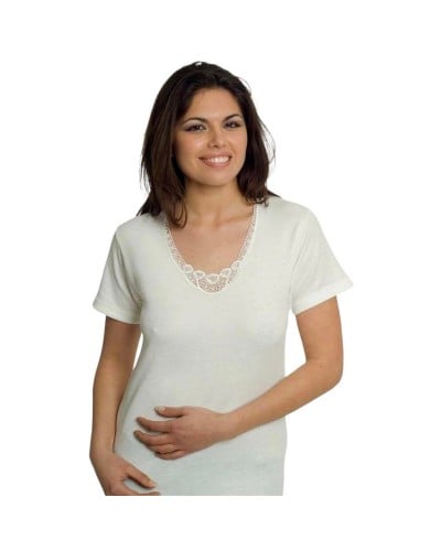 Maglia Donna Mezza Manica Lana Cotone Pizzo Irge