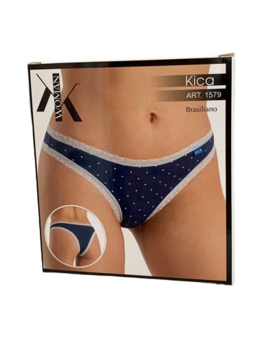 Slip Brasiliano Donna Pois Pizzo Cotone Elasticizzato Kika Confezione 3 Pezzi