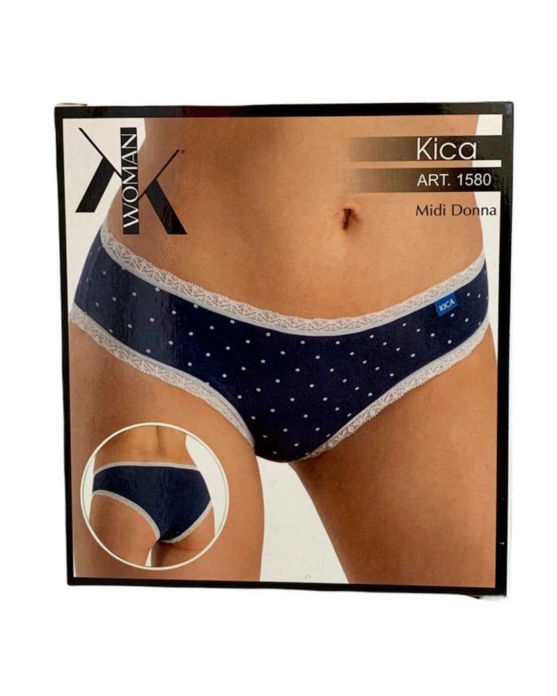 Slip Midi Donna Pois Pizzo Cotone Elasticizzato Kika Confezione 3 Pezzi
