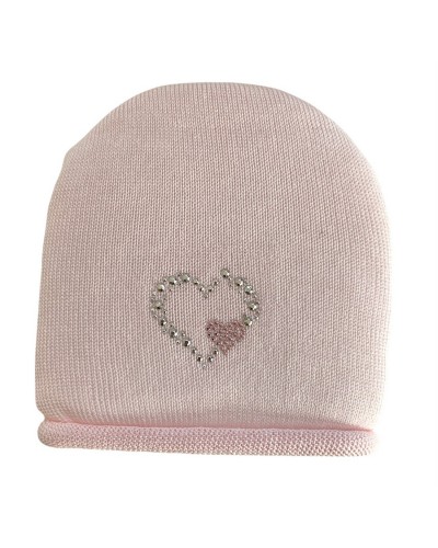 Berretto Neonata In Cotone Con Cuore Strass Mafer