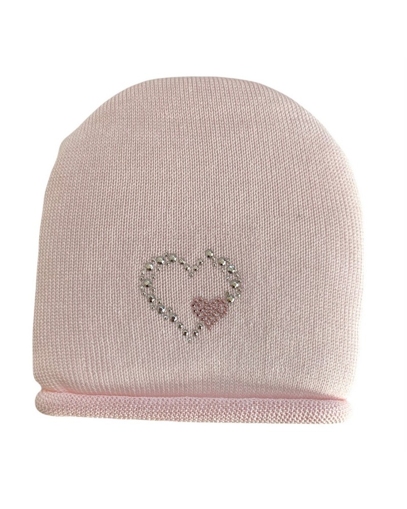 Berretto Neonata In Cotone Con Cuore Strass Mafer