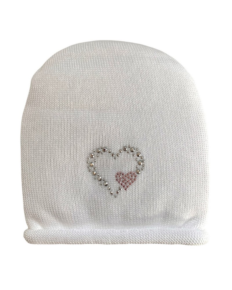 Berretto Neonata In Cotone Con Cuore Strass Mafer