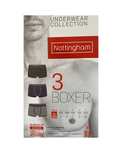Boxer Uomo Nottingham Cotone Bielastico Moda Confezione 3 Pezzi