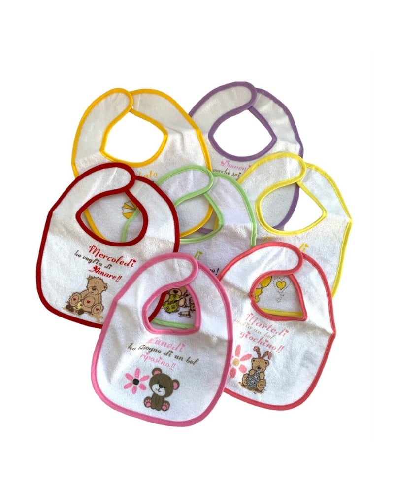 Bavette Neonati Della Settimana Plastificate Melanie Confezione 7 Pezzi