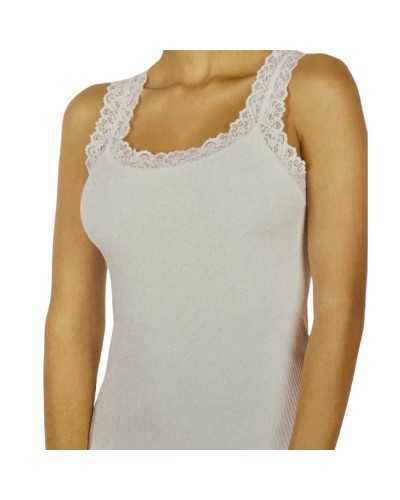 Canotta Donna Cotone Bielastico Con Spalline E Merletto Trendyntimo