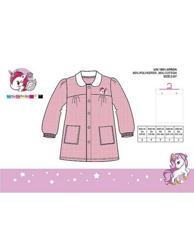 Grembiule Bimba Asilo Unicorno Rosa Quadri
