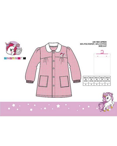 Grembiule Bimba Asilo Unicorno Rosa Quadri
