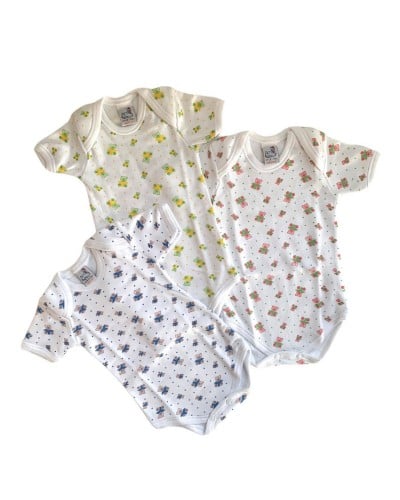 Body Bebè Mezza Manica Cotone Caldo Stampato Petite Abeille Confezione 3 pezzi